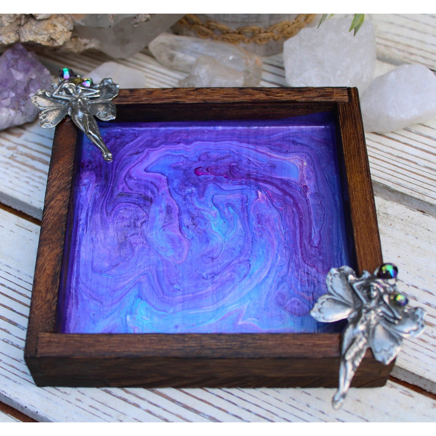 Hand Painted Wood Fairy Candle Holder with Glass Votive