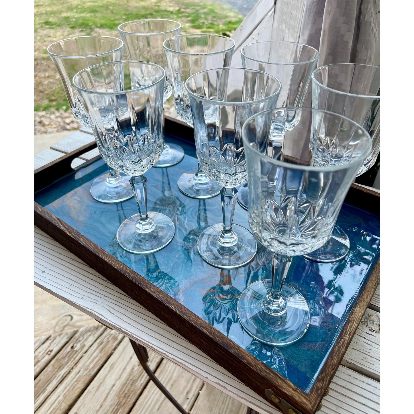 Mara Quiet Depth Resin Tray • Large Blue Abstract Serving Tray • Acrylic Pour Art • Statement Home Decor • Handmade Coffee Table Tray