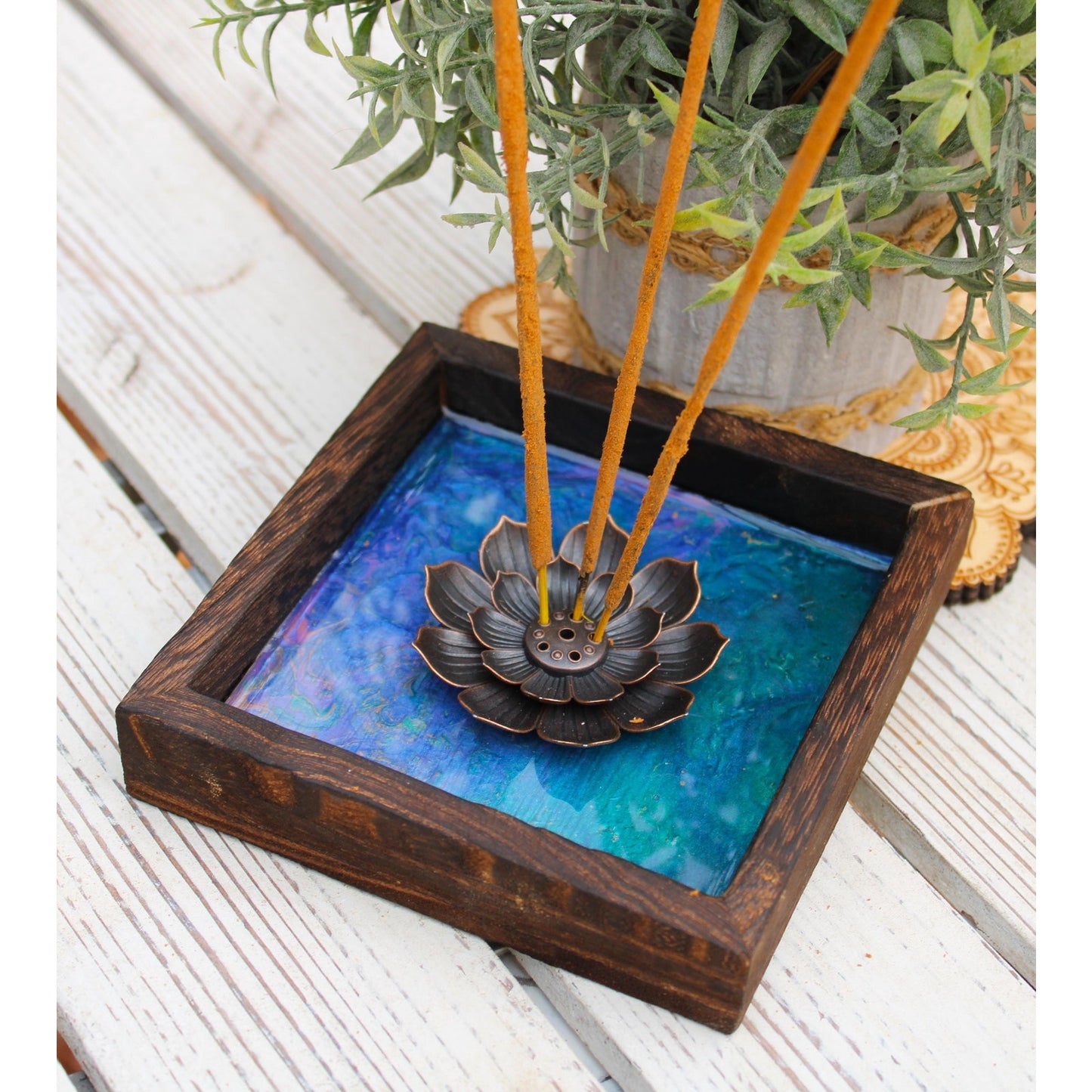 Hand Painted Lotus Incense Holder – Handmade Boho Incense Burner