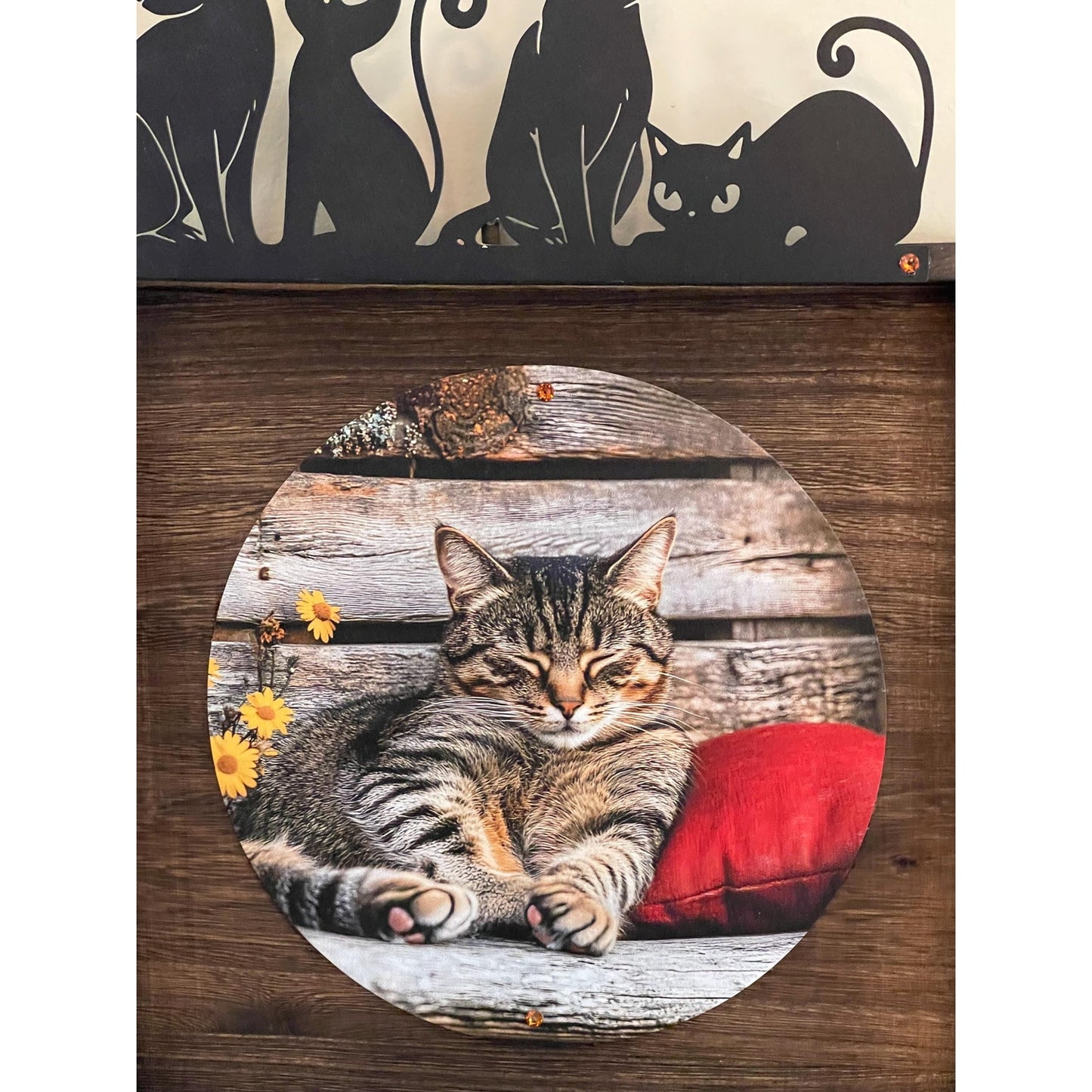 Cat Wall Art 10.5” | Cat Lover Decor | Rustic Wood Framed Cat Art