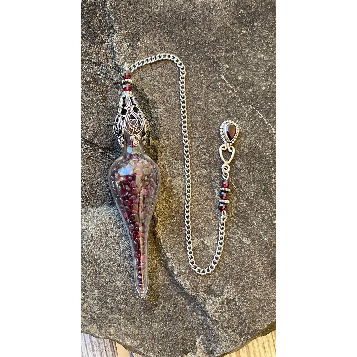 Handcrafted Garnet Vessel Pendulum with Sterling Silver Garnet Accent | Crystal Divination Tool | Reiki Pendulum | Root Chakra Crystal |