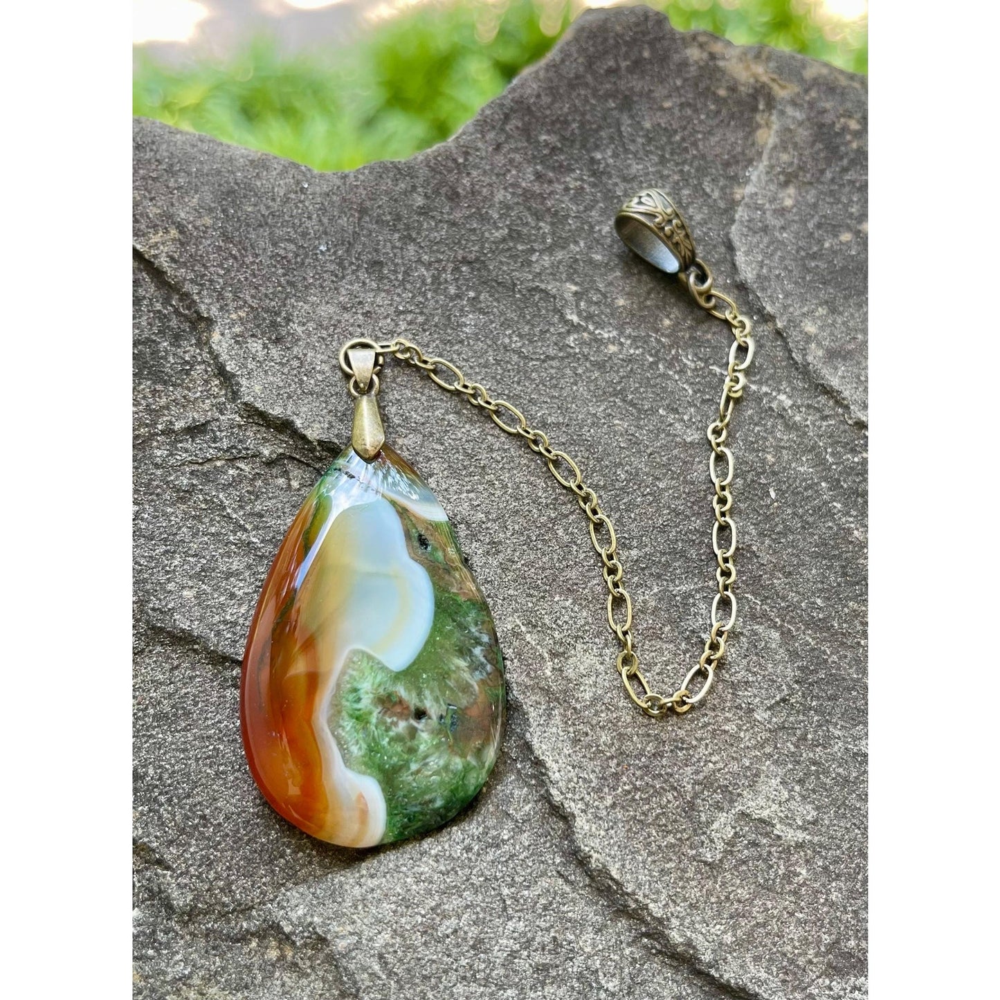 Designs by Imogen Art™ Pocket Peace Collection Green Brown Agate Meditation Stone | Pocket Comfort Stone | Mindfulness Gift