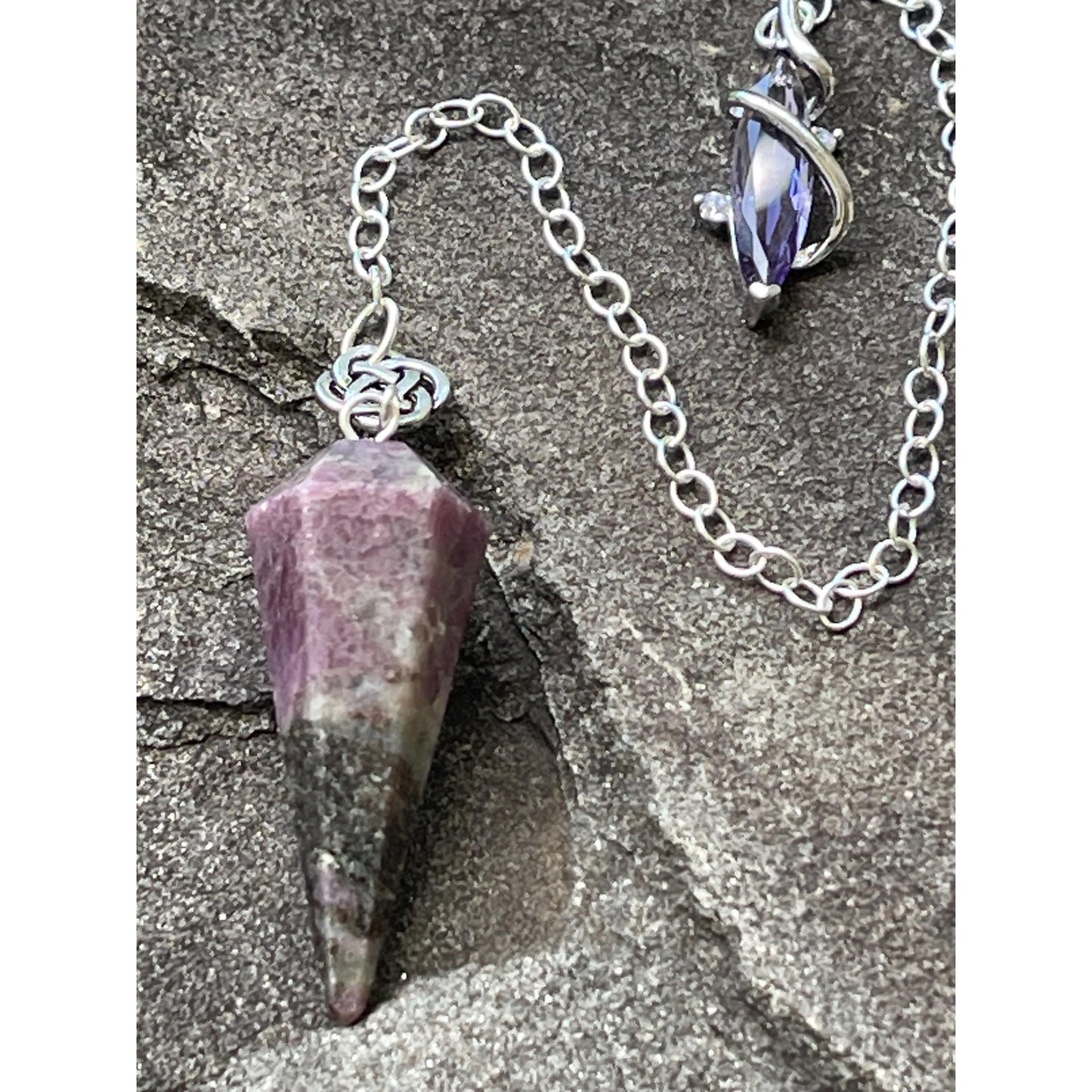 Ruby Feldspar & Amethyst Sterling Silver Pendulum