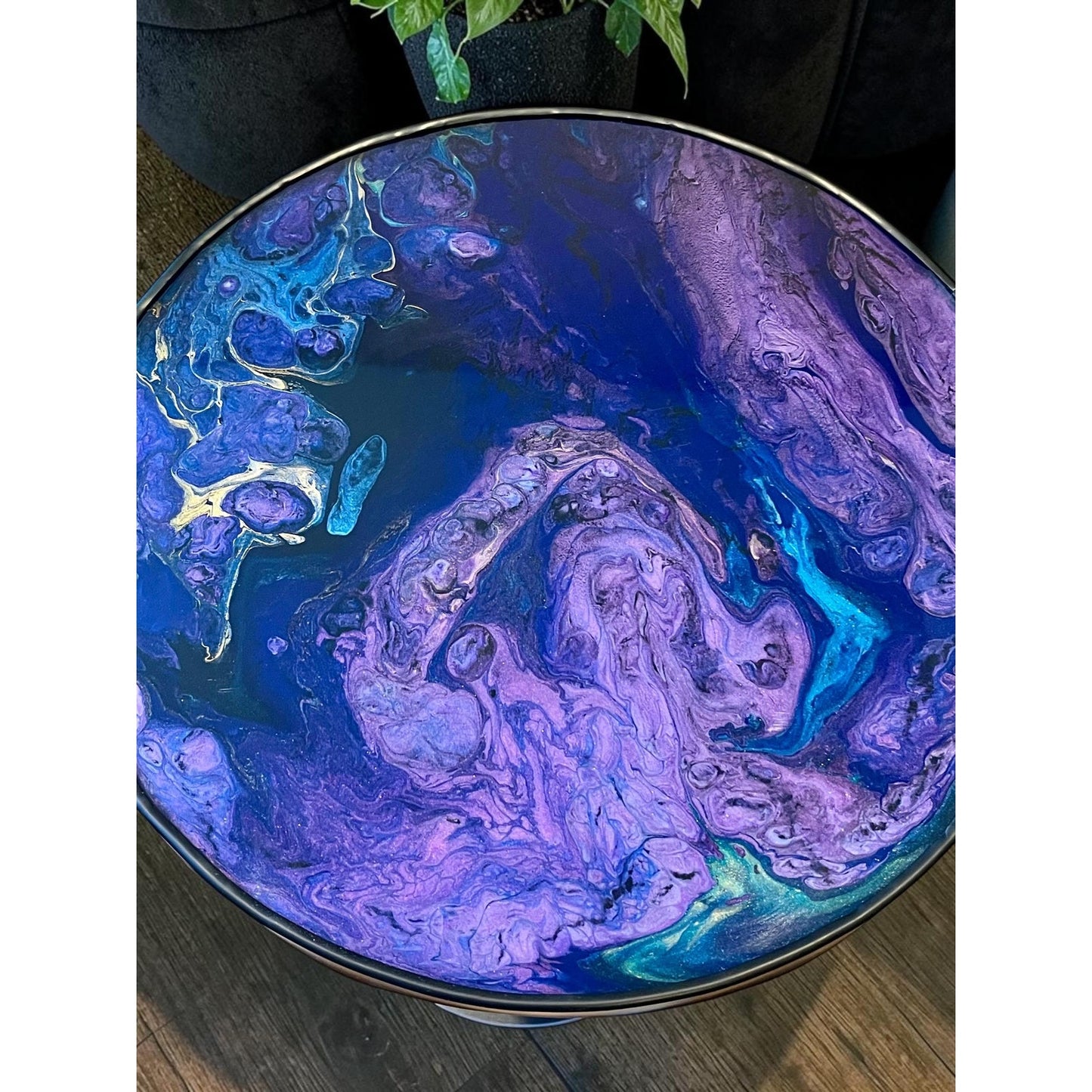 Midnight Tide Side Table | Original Resin Art Furniture | Hand Painted Accent Table | Modern Ocean Inspired Decor | One of a Kind