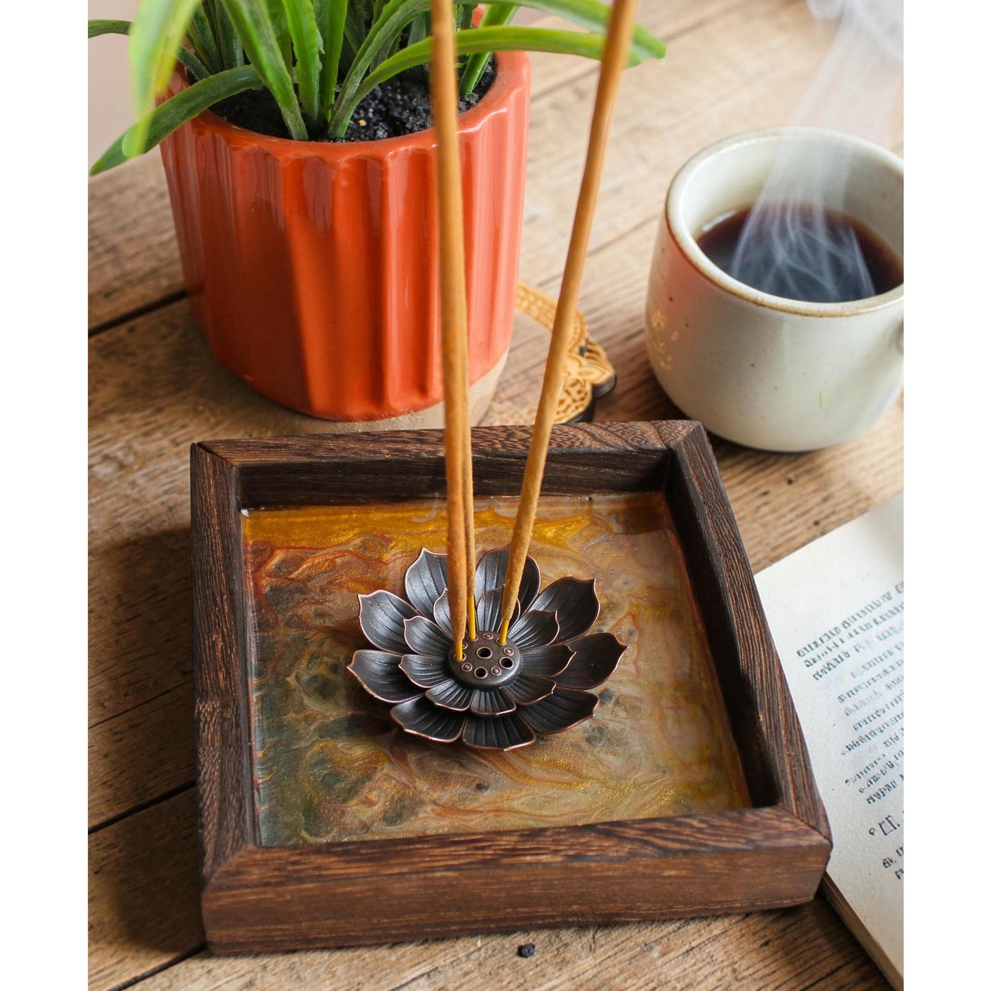 Lotus Incense Holder • Hand Painted Resin Art Tray