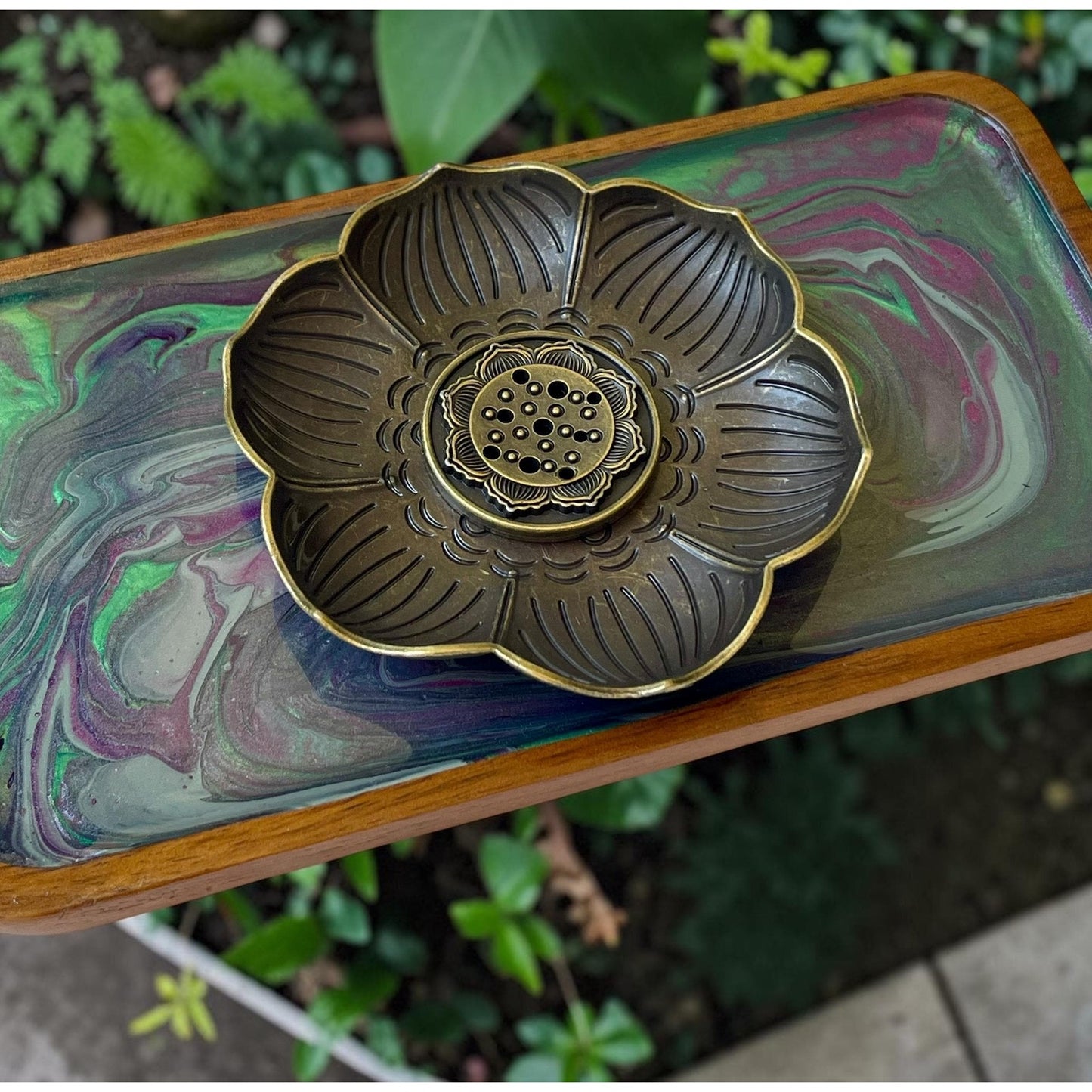 Lotus Incense Tray | Handmade Resin Art | Stick & Cone Burner | Meditation Spiritual Decor