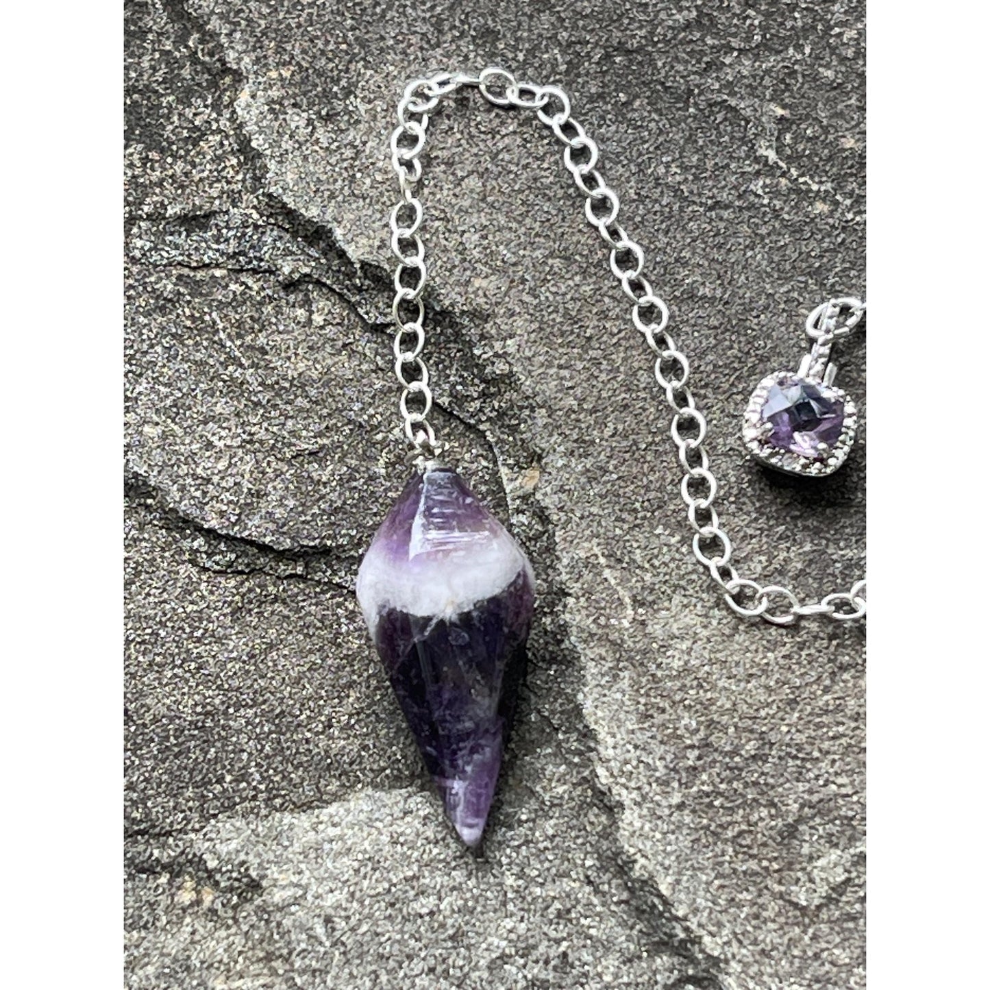 Amethyst Pendulum with Sterling Silver Amethyst Handle | Crystal Dowsing Pendulum | Divination Tool | Reiki Pendulum Handmade Spiritual Gift