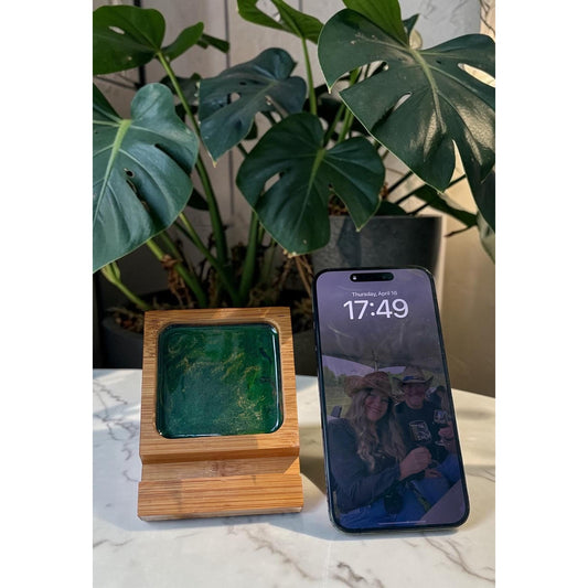 Phone Stand with Tray – Handmade Wood Phone Holder –