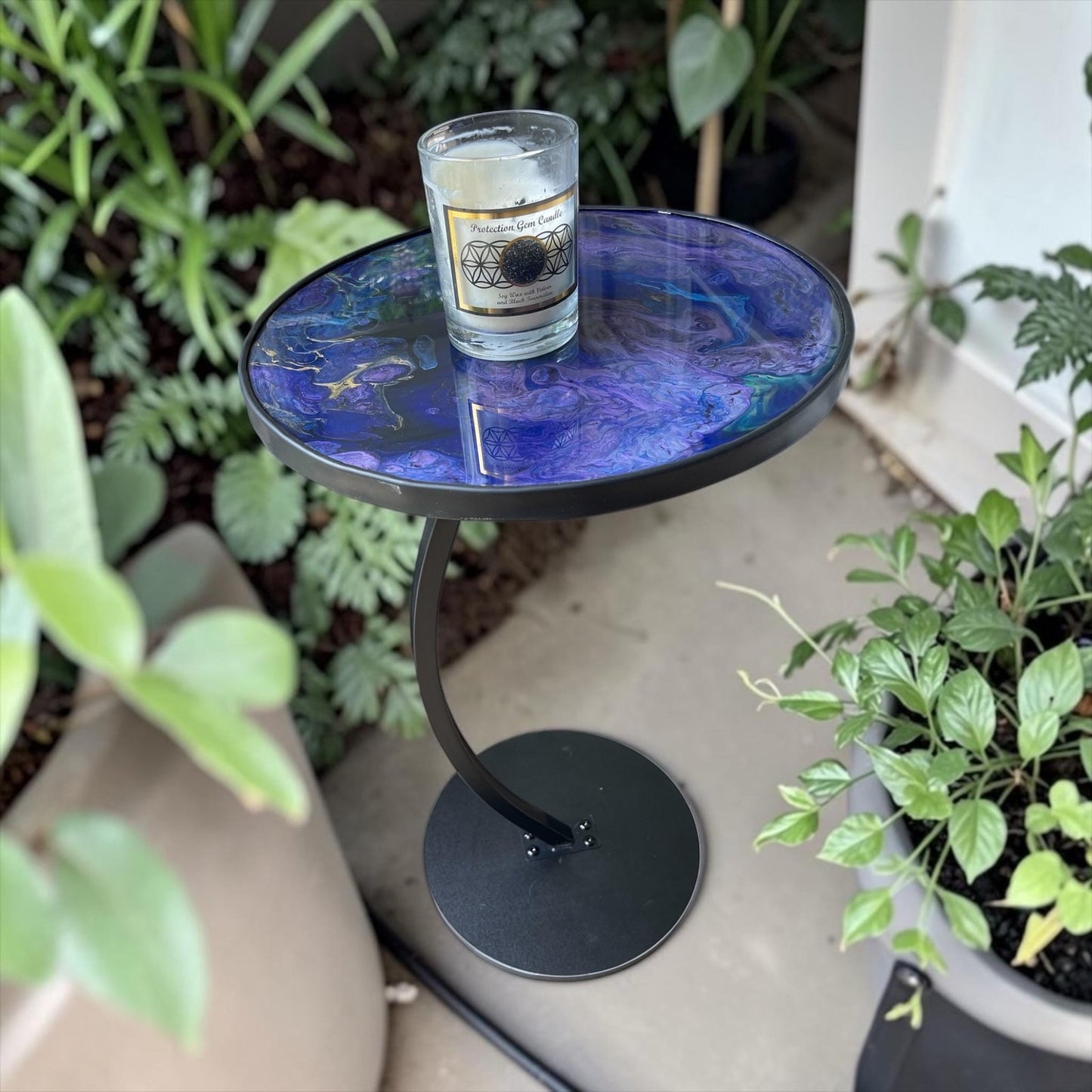 Midnight Tide Side Table | Original Resin Art Furniture | Hand Painted Accent Table | Modern Ocean Inspired Decor | One of a Kind