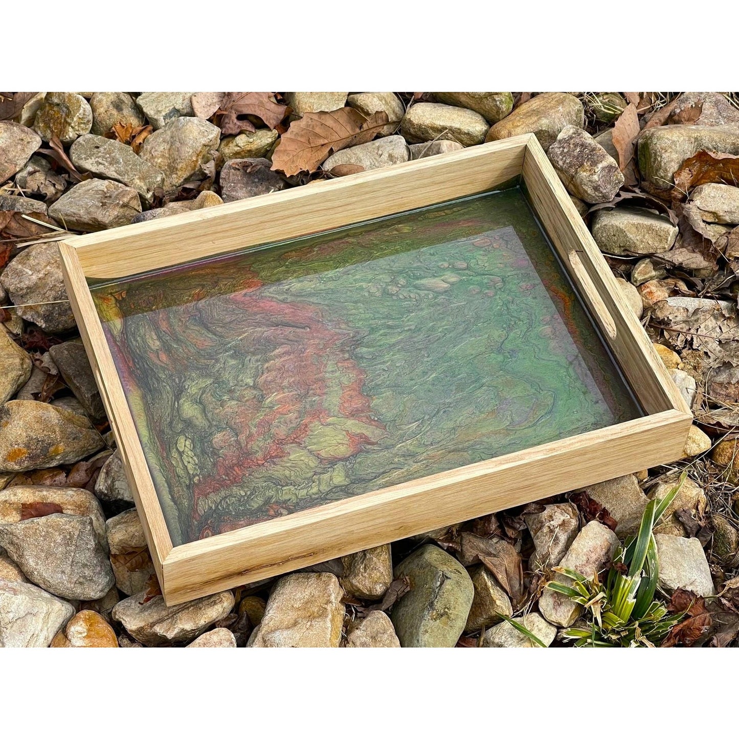 Large Hand Painted Resin Wood Tray • Earth Tone Serving Tray •