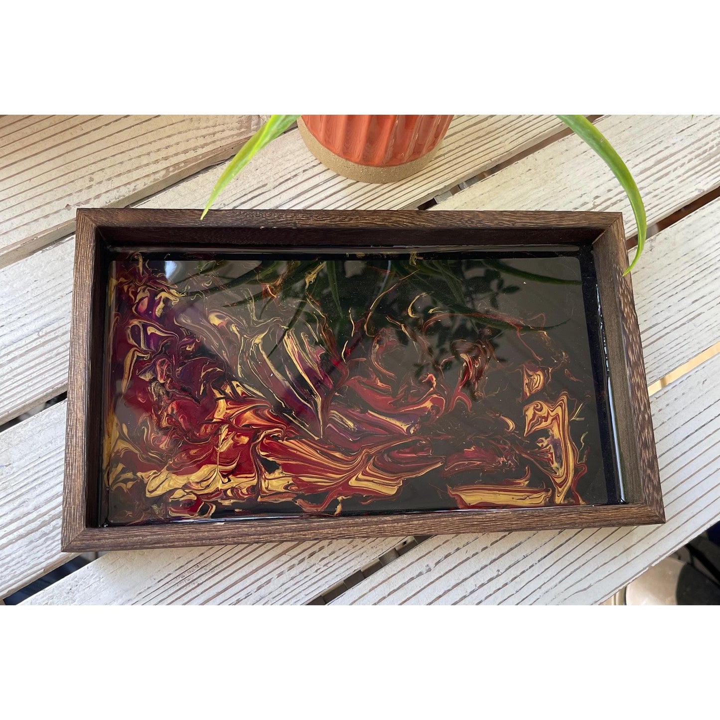 Obsidian Fire Resin Tray • Handmade Vanity Tray •