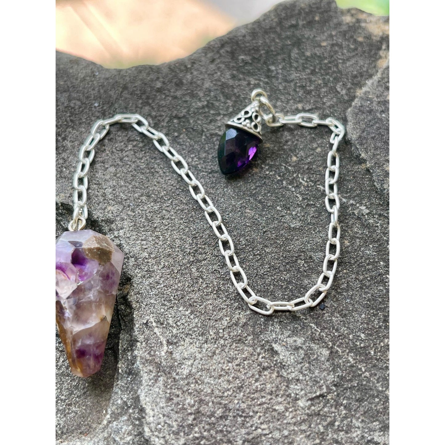 Dreamy Amethyst Pendulum with Sterling Silver Amethyst Handle | Crystal Dowsing Pendulum | Divination Tool | Reiki Pendulum Handmade